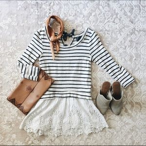 Anthropologie striped sweater with lace